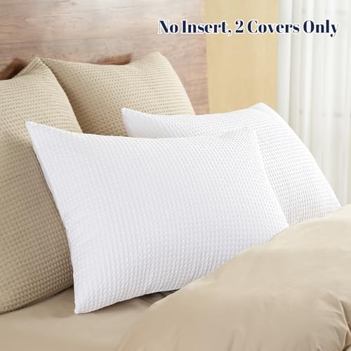 PHF Cotton Waffle Pillow Shams King Size, 20" x 36", White, No Insert - color: White, size: 36" x 20" (Pack of 2)
