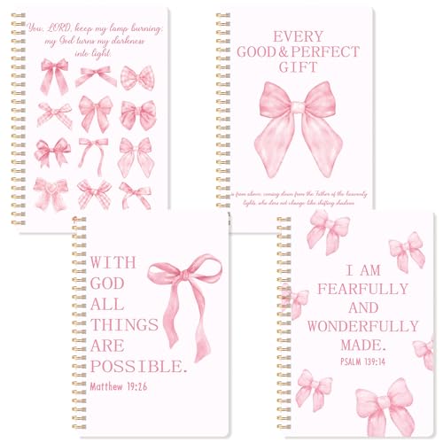 CNhoqc Pink Religious Journal Notebook, 4Pcs A5 Inspirational Bible Verse
