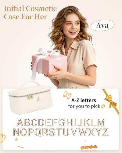 Custom Initial Cosmetic Bag 2‑Piece Set for Women Teen Girls, Beige T - size: T