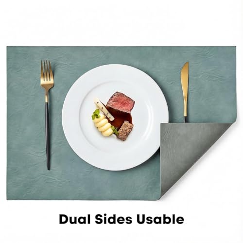 Artoid Mode Blue Faux Leather Placemats Set of 4 - color: Blue, size: 12" x 18", Rectangular Set of 4