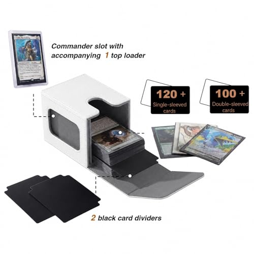Venssu MTG Deck Box with Commander Display, Fits TCG Cards (White＆Grey) - color: White＆Grey