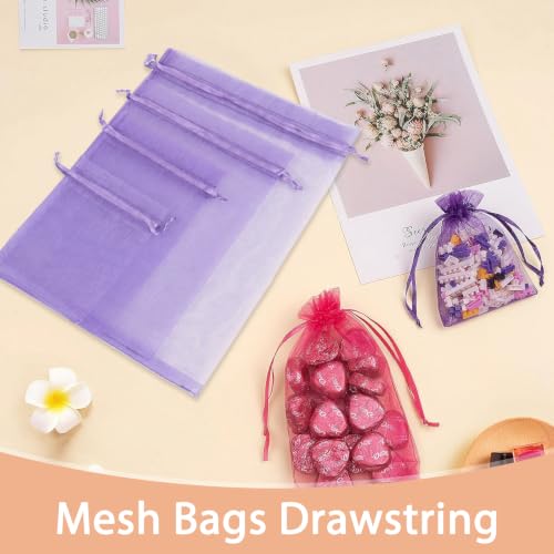 Crweety 50PCS Organza Bags 3x4 Light Purple Small Gift Bags Mesh Drawstring - color: Lavender Purple
