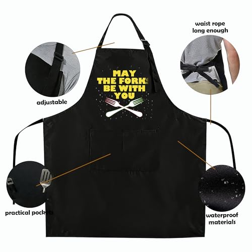 Funny Black Apron with Pockets for Man,Dad,Husband,Father in Law,Chef Daddy Women Grilling Apron BBQ Cooking Gifts - color: Apron-9