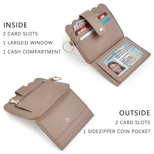 Wristlet Wallet for Women with Keychain – RFID Card Holder Small Wallet Wristlet with Key Ring - color: Khaki, style: Classic
