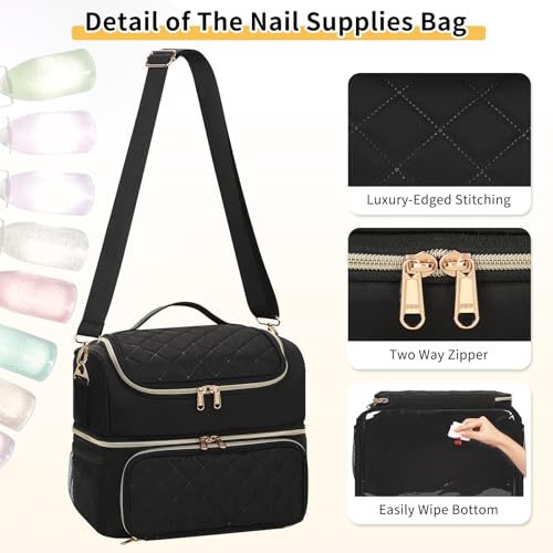 CUBETASTIC Nail Polish Organizer & Storage Bag for 48 Bottles & Full-Size Lamp, Double-Layer Travel Case Box for Nail Supplies, Manicure Kit & Pedicure Tools (Black, 48 Slots) - color: Black, size: 48 Slots