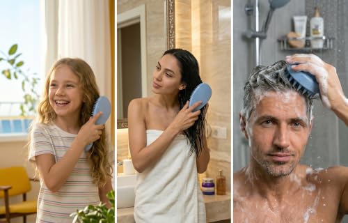Combo Set of Wet/Dry Hair Detangling Brush & Head/Scalp Massage Shampoo Brush made of Wheat Straw Material, Soft Bristles, Pain-Free, Suitable for all hair type, Women + Kids