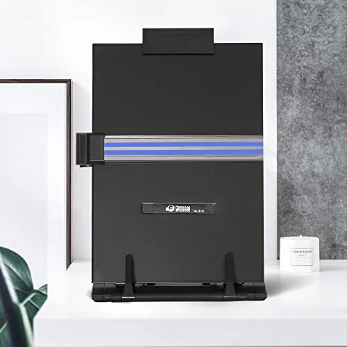OSPNIEEK 2 Pack Desktop Document Holder Stand with 7 Adjustable Position, Black Metal File Organizer Copyholder for Typing Speech Reading A4 Letter Music Book Tablet Office, with Paper Clip Line Guide