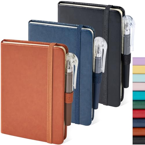 3 Pack Small Journal Notebooks, with Pen, 3.7" x 5.7", PU Leather Cover - color: Blue_brown_black, size: A6