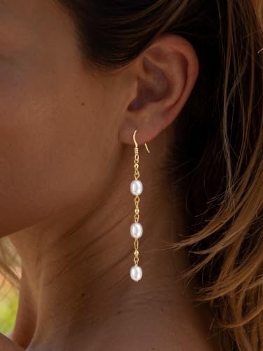 Pearl Earrings for Women,14K Gold/Silver Plated Dangle Drop Earrings - color: Gold-D