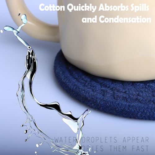 4.8" Drink Cotton Coasters Set of 2 - Large Absorbent Fabric Drink Pads for Coffee Mugs, Stylish Boho Cup Mats for Desk, Bedside Table, Plant Pots – Durable Minimalist Home Decor (Rich Blue, 2pack) - color: Rich Blue