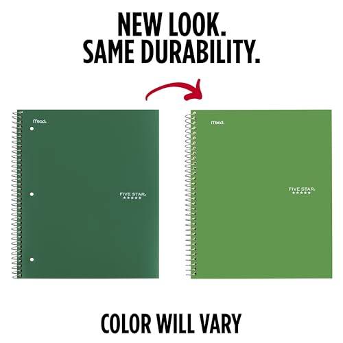 Five Star Spiral Notebook + Study App, 5 Subject, College Ruled Paper, 8.5" x 11", 200 Sheets, Green (Color May Vary) (72079) - color: Green, size: 1 Count (Pack of 1)