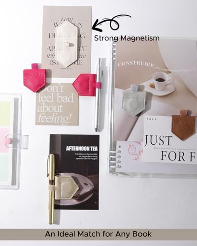 Magnetic Leather Bookmarks with Pen Holder Vegan Leather Book Marks Gifts for Reading Book Lovers Notebook Travelers (Pink-2PC) - color: Pink-2pc