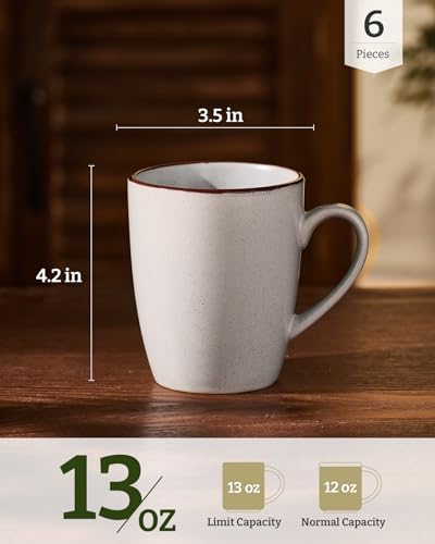 famiware Venus Coffee Mugs Set of 6, 13 oz Ceramic Stoneware Mug Cup Set - color: Ligth Gray, size: 6pcs