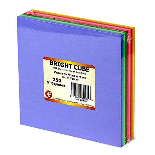 Hygloss Note Paper Cube - 5" Square Non-Sticky Memo Pad - 250 Sheets in 10 Assorted Bright Colors - Notes Cubes - Perfect for Office & School Supplies - color: 10 Assorted Colors, size: 5" x 5", 250 Sheets