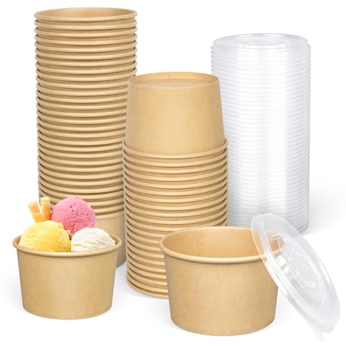ESSENTIAL 50 Pcs 16oz Paper Ice Cream Cups with Lids - size: 16oz-50 Pcs with Lids