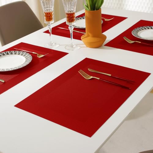 Vinyl Placemats Heat-Resistant Table Mats Washable Easy Clean Plastic Placemats for Dining Table Set of 4 (Red) - color: 01: Candy, size: 4 Placemats