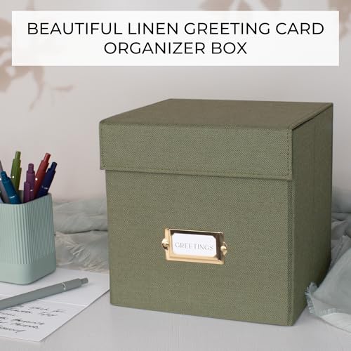 Beautiful Greeting Card Organizer Box With Dividers Holds Up to 300 Cards - color: Sage
