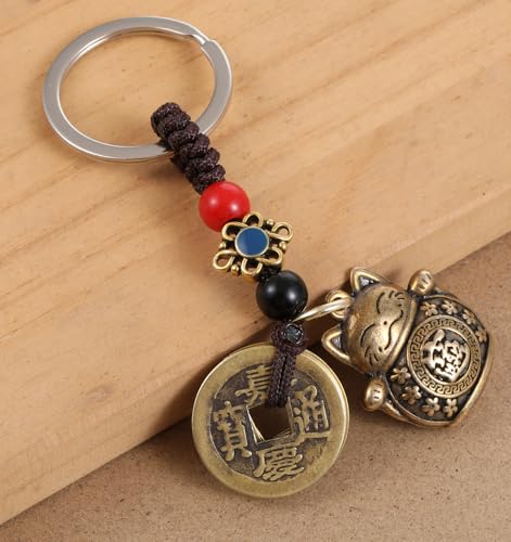 1 Pcs Lucky Cat Keychain, Brass Japanese Maneki Neko Good Luck Charm
