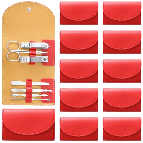 12 Set Mini Manicure Bulk, 7 in 1 Manicure Nail Clipper, Red - color: Red
