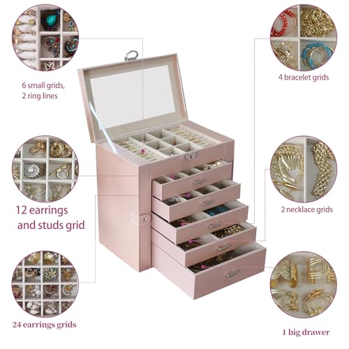 BOOVO Large Jewelry Box for Women 6 Layer - color: Rose Gold, size: 6 Layer