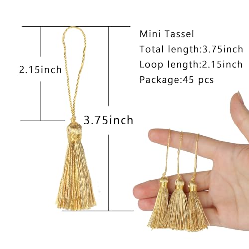 48Pcs Mini Bookmark Tassels Handmade Keychain Silky Tassel - color: New Gold