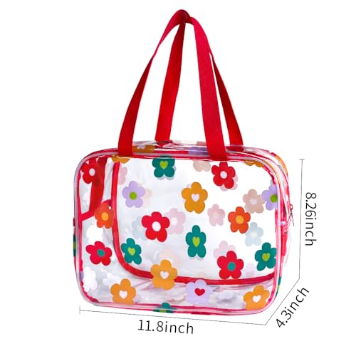 Clear Printed Floral Cosmetic Bag and 18x12x 5inch size Travel Pouch with Handle-Durable PVC Material,Versatile,Zipper Design Large Makeup bag for Women,Travel Essentials (Multifloral-L) - color: Multifloral-L