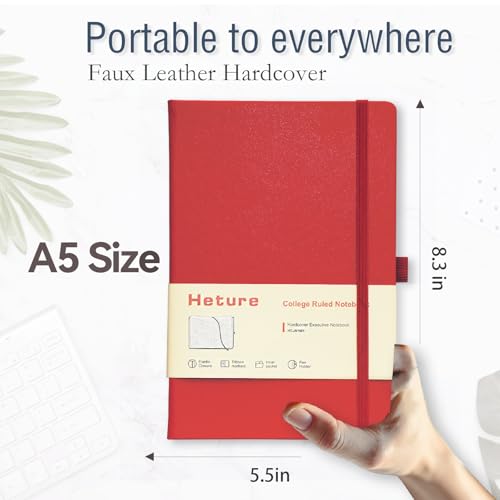 Heture Hardcover Notebooks, A5 Lined Journals Notebook for Writing 160 Pages, 8.2 x 5.5 inch, Red Colors Classic Ruled Notebooks for College/Work/Travel (Red, 1 Pack) - color: Red, size: 1 Pack