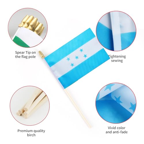 25Pack Small Honduras Flag Handheld Mini Honduran on Stick 5x8 Inch - color: Honduras