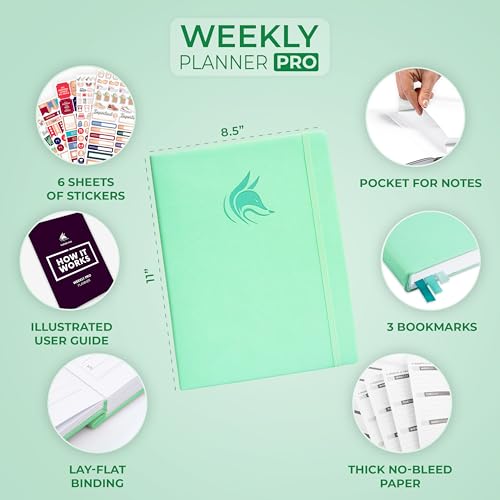 Clever Fox Planner PRO, Undated Weekly Planner, 8.5x11 Mint - color: Mint (Undated), size: A4 (8.5" x 11") Standard Version