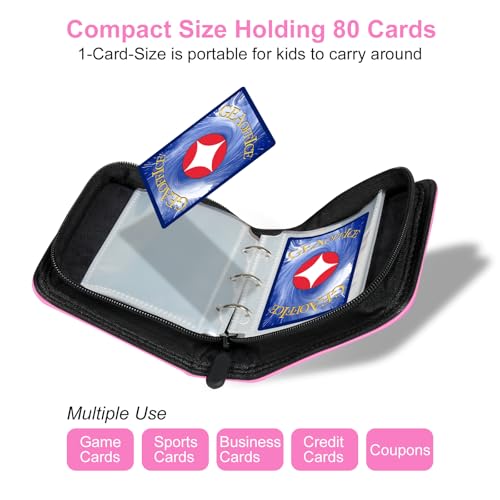 GEAoffice 1 Pocket Mini Trading Card Binder Holds 80 Cards with Zip, Pink - color: Pink-1 Pocket
