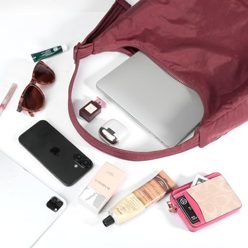 FASTFAIRY Nylon Shoulder Bag: Lightweight Adjustable Strap - color: Large-mahogany, size: Large
