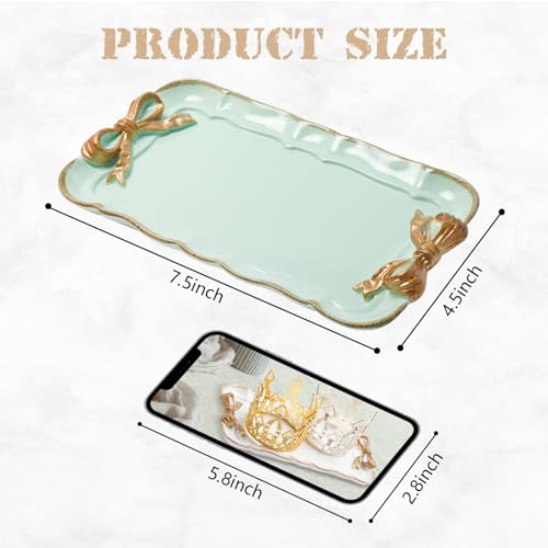 Warmtree Bow Jewelry Tray, Coquette Trinket Dish, Vanity Decor - color: Green