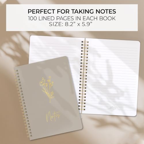 Aesthetic Spiral Notebook Set of 3 For Women - Cute College Ruled Journals - color: darkblue-medblue-taupe, size: Medium 8x6