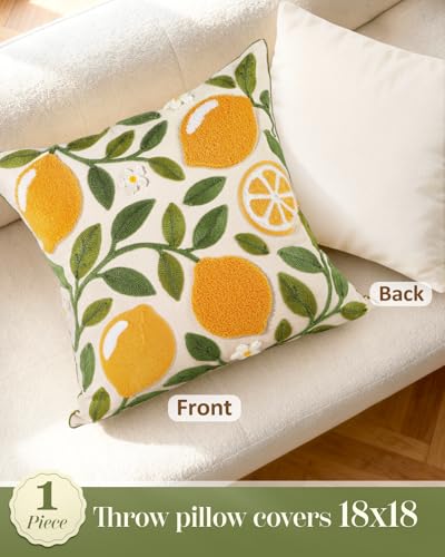 Embroidered Throw Pillow Cover, 18x18 Inch, Lemon Branch - color: Branch-lemon, size: 18" x 18" (Pack of 1)