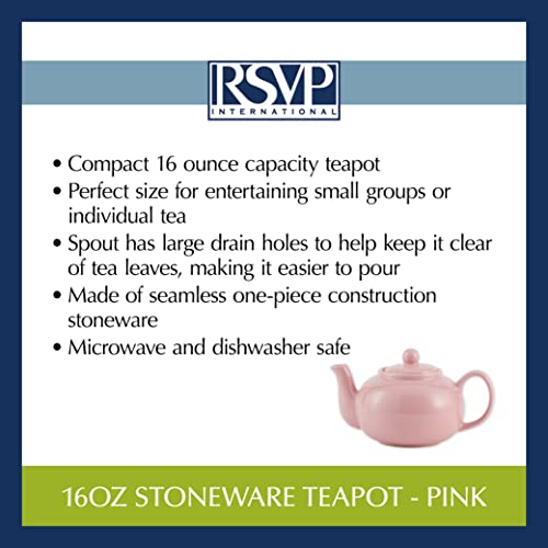 RSVP International Stoneware Teapot Collection, Microwave and Dishwasher Safe, 16 oz, Pink - color: Pink, size: 16 oz