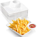 Lawei 10Pcs Chips and Dip Plates, Plastic Serving Platter Set Dumpling Plate with Dipping Saucer, White Divided Snack Serving Dishes for Appetizer, Sushi, Taco Salsa, Charcuterie, Reusable - size: Medium