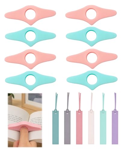 14 Pcs Book Page Holder Set, 8 Silicone Thumb Book Holders & 6 Leather Bookmarks, Hands-Free Reading Accessories, Gifts for Book Lovers, Students & Teachers