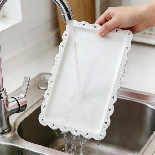 4 Pack Plastic Serving Tray for Party, 14.5 x 9.4 Inch Heavy Duty Platters for Party Buffet Wedding - color: White