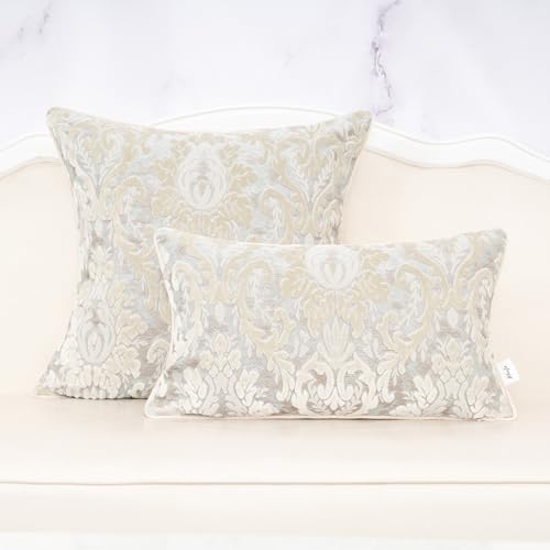 Alerfa Boho White Floral Throw Pillow Cover 18x18 Inch Cut Velvet Sqaure Luxury Embroidered Decorative Pillow Cover for Couch Living Room Bedroom - color: White, size: 18" x 18" (Pack of 1)
