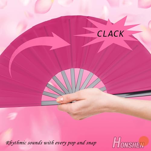 Rose Red Folding Fan Performance Fan Nylon-Cloth Clap Fans 13 inch (Rose Red) - color: Rose Red