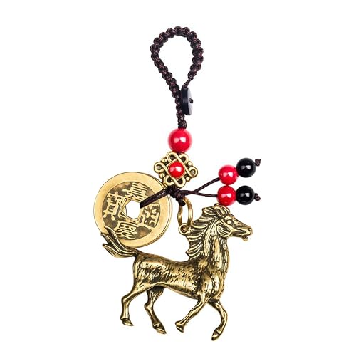 Traditional Feng Shui Good Chinese Lucky Charm Brass Keychain - style: Horse