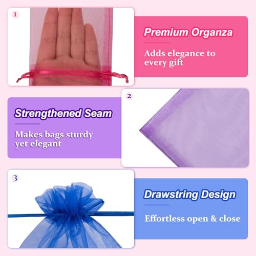 Crweety 50 Pcs Organza Bags 3x4, Multicolor Small Mesh Gift Bags Drawstring - color: Multicolor