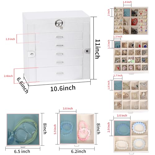 BOOVO Large Jewelry Box for Women 6 Layer - color: White, size: 6 Layer