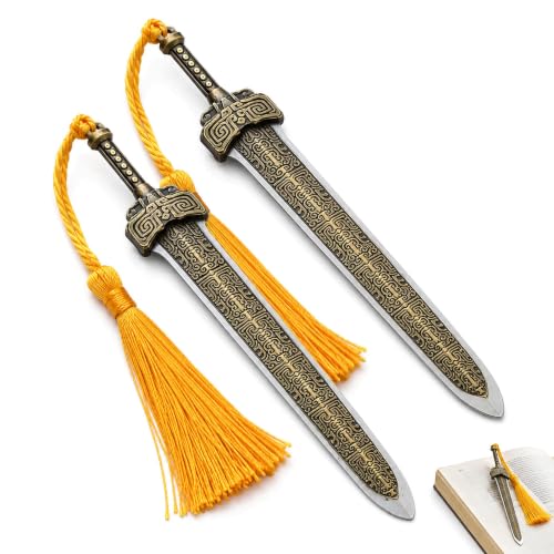 2 Pcs Sword Bookmarks, Vintage Book Marks with Tassels for Men Book Readers