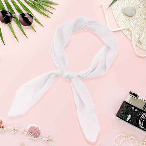Pistha Chiffon Scarf Ribbon Neck Scarf Square Handkerchief 25.5 inch - color: White