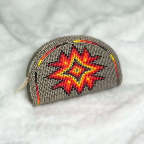 Coin Purse Beaded Small for Women Gray - Handmade Zipper Mini Wallet Pouch - Native American Czech Seed Beads Leather Change Purse Cute Vintage Boho Gift Wristlet Travel Compact - color: Grey