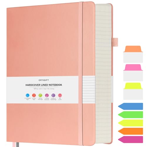 College Ruled Notebook 8.5" x 11", 312 Numbered Pages Lined Leather Journal - color: Pink, size: A4