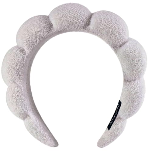 AOENJIE Spa Headbands for Washing Face or Makeup, Sponge Bubble Skincare Headbands, Puffy Terry Cloth Hairband for Women, Skin Care Makeup Headwear Hair Accessories for Girls(Gray) - color: Gray