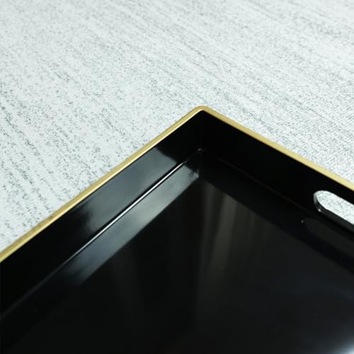 Spsyrine Black Decorative Serving Tray with Handles, Elegant Plastic Coffee Table Tray for Ottoman, Living Room, Home Decor 15.6" X 10.2" - color: Black