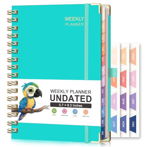 RETTACY Undated Planner, Weekly and Monthly, A5 Medium Size (5.7" x 8.3") - color: Tiffani Blue
